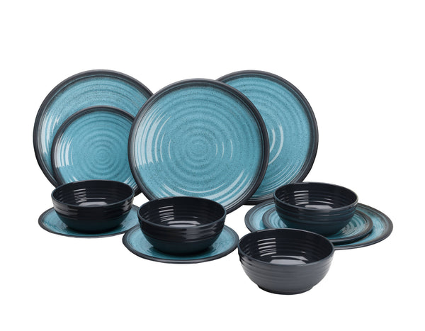 Flamefield melamiiniastiasto Granite Aqua, 12 osaa - ProCaravan