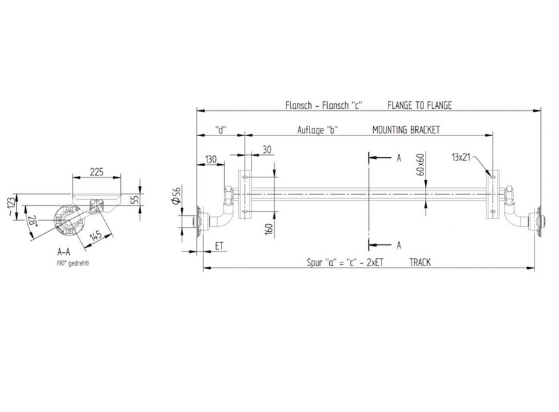Knott jarruton akseli 750kg B1350mm C1800mm
